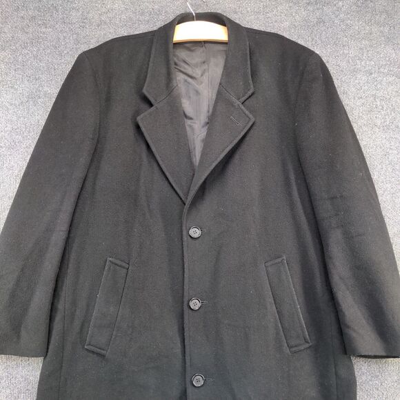 Kasper Men's Button-Up Coat Solid Black 50x48 Cashmere Blend Slit Back - Picture 3 of 16